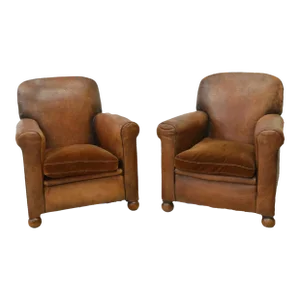 1930s A Pair of French Art Deco Leather Low Club Chairs