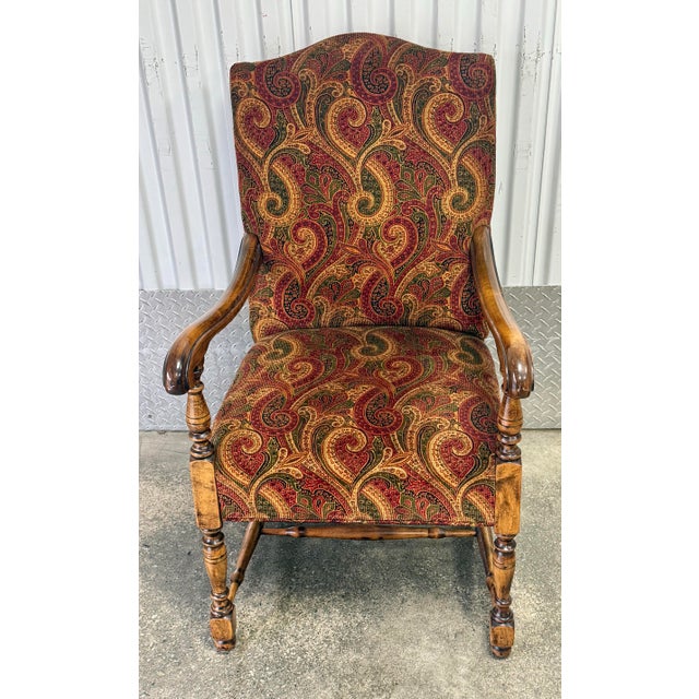 Brown Vintage Louis XIV French Revival Upholstered Chair With Ottoman For Sale - Image 8 of 10