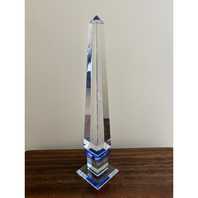 Contemporary Neoclassical Grand Tour Crystal and Cobalt Blue Obelisk For Sale - Image 3 of 7