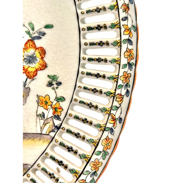 Antique Chinoiserie Porcelain Wall Plate – Openwork Rim Asian Scene Decor, 1897 For Sale - Image 4 of 8