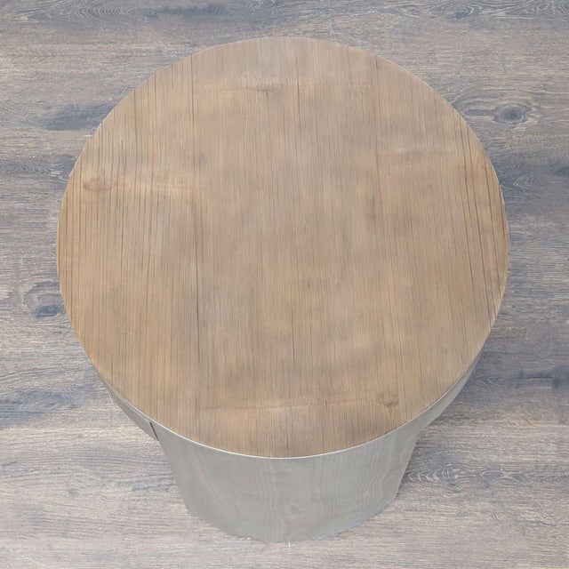 Wood Restoration Hardware Wyeth Oak Round Bedside Table For Sale - Image 7 of 9