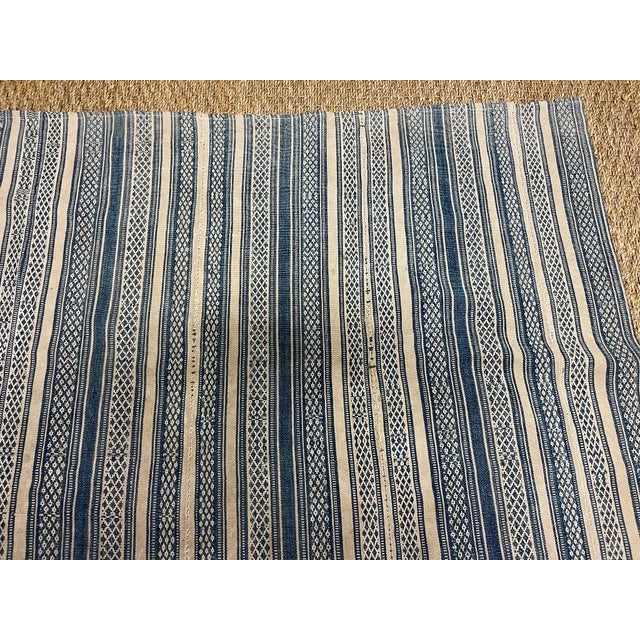 Vintage Kilim Fabric Fragment in Tan and Denim Blue Colors Stripe For Sale - Image 4 of 8