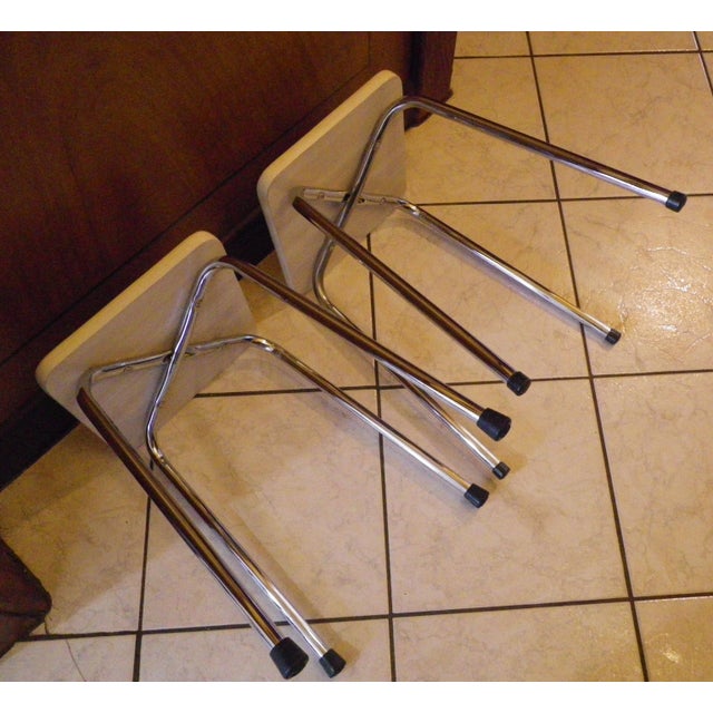 Metal Scandinavian Style Stools in Formica and Chrome-Plated Steel, 1950s-1960s, Set of 2 For Sale - Image 7 of 14