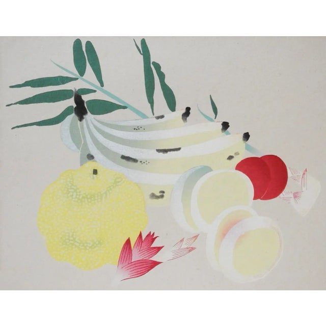 Mid-Century Modern Mid 20th Century Japanese Mingei Folk Art Stencil Fruit Still Life Prints - A Pair For Sale - Image 3 of 3