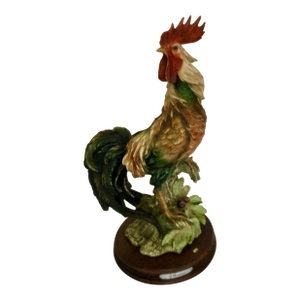 Vintage Style Hand-Painted Rooster Figurine on Wood Base