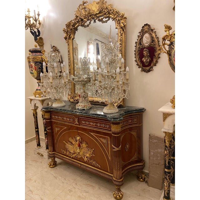 1960s French Empire Style Ormolu-Mounted Commode with Marble Top Neoclassical Luxury Chest For Sale - Image 4 of 5