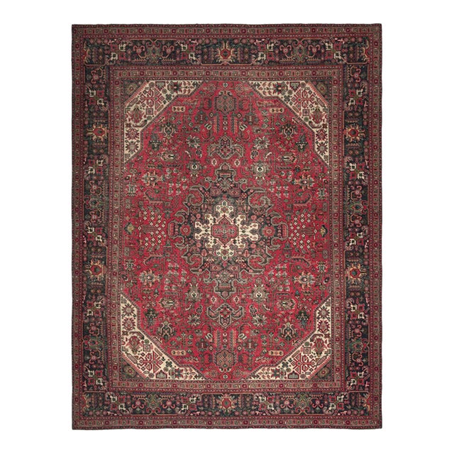 1970s Vintage Persian Handmade Wool 10x13 Red Area Rug For Sale