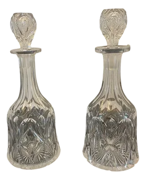 Antique Victorian Cut Glass Decanters, 1850, Set of 2