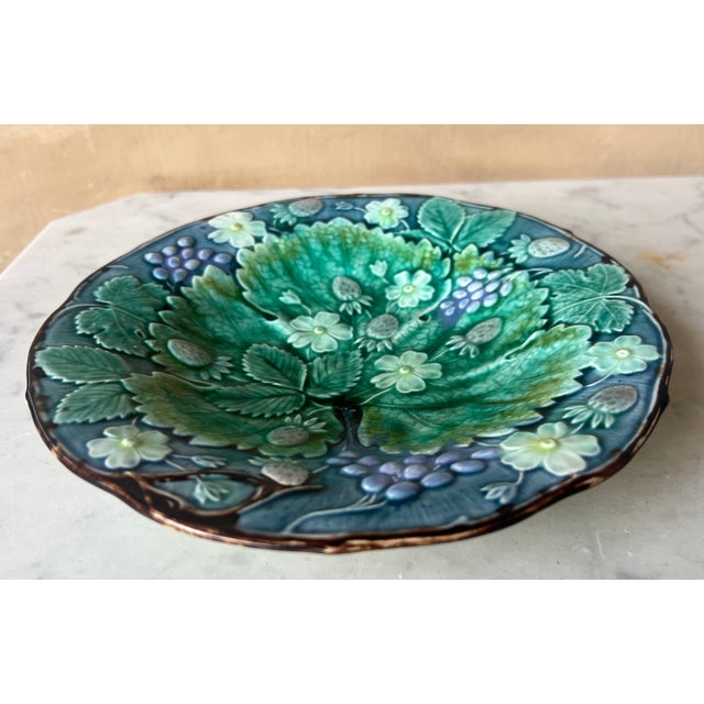 Art Nouveau Antique Swedish Majolica Plate by Rörstrand , C. 1880's For Sale - Image 3 of 11