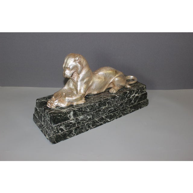 Green Silver-Plated Bronze Lioness, 1930s For Sale - Image 8 of 16