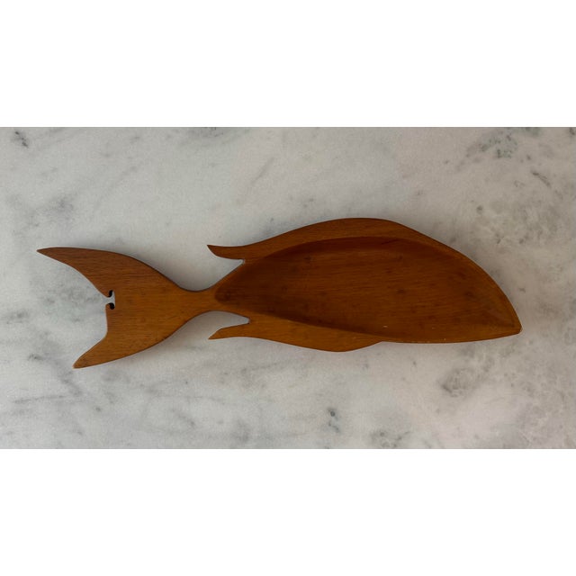 Vintage mid century hand carved wood serving platter tray, likely made of teak. Unmarked. Useful as a coastal or lake...