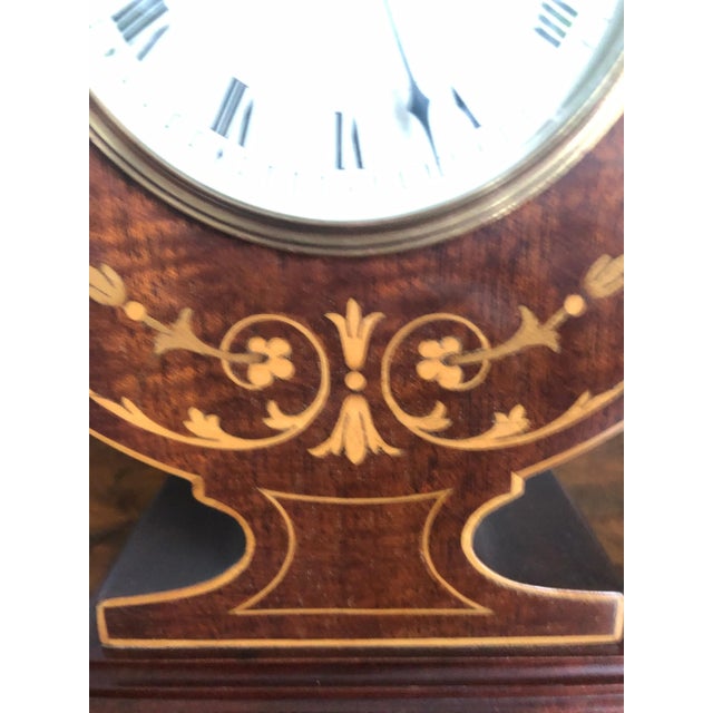 Antique Edwardian Mahogany Inlaid Desk Mantle Clock For Sale - Image 4 of 12