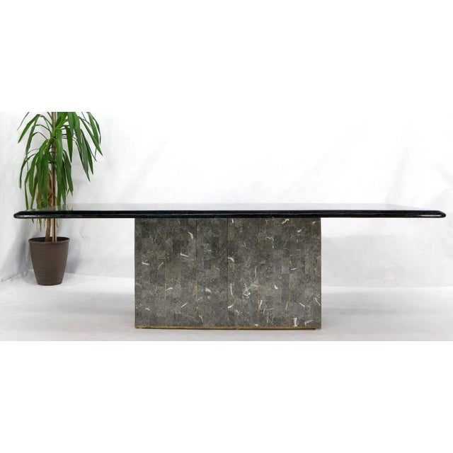 Large Tessellated Black & Grey Stone Brass Inlay Dining Table For Sale - Image 10 of 13