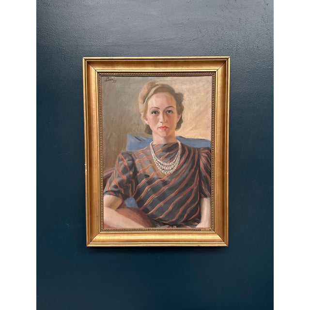 Lenné, Portrait of Lady, 1939, Oil Painting on Canvas, Framed For Sale - Image 13 of 14