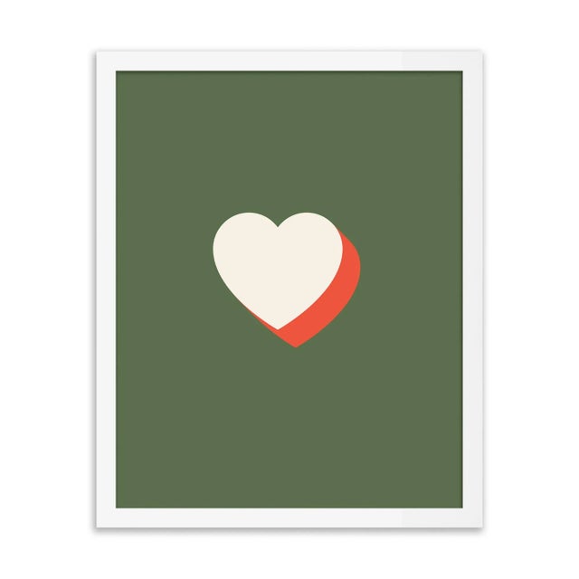 Alphabet Series in Olive, Heart by Pencil & Paper in White Frame, XS Art Print For Sale