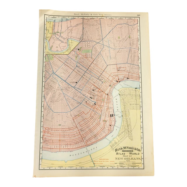 19th Century Colored Lithograph Print of New Orleans From Rand McNally For Sale