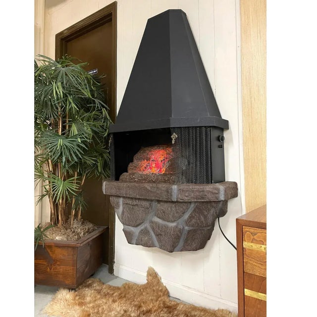 Vintage Wall Mounted Faux Stone Electric Fireplace With Space Heater For Sale - Image 4 of 16