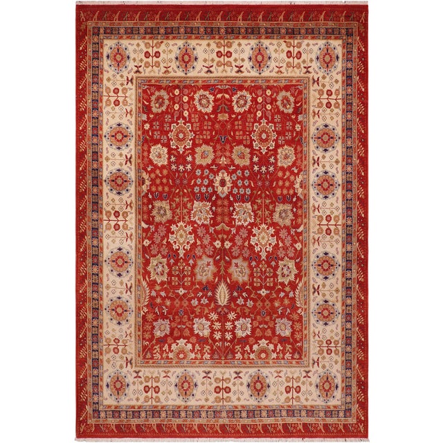 Shabby Chic Red/Ivory Wool Rug - 8'2'' X 10'3'' For Sale - Image 10 of 10
