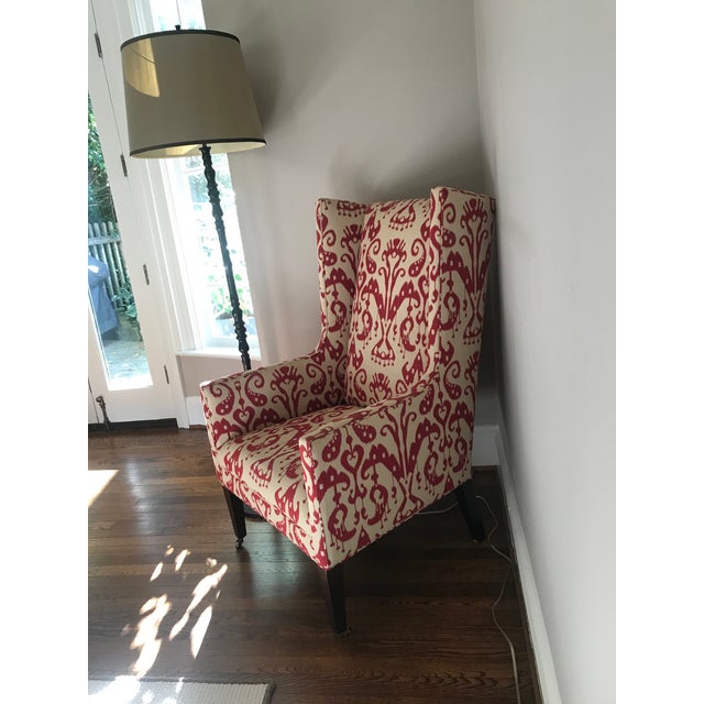 Lee Industries Red & Cream Wingback Chair Chairish