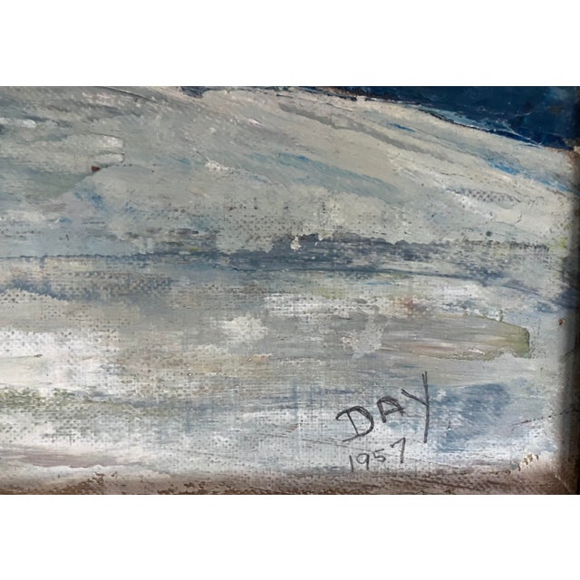 Wood Mid Century Oil Painting Coastal Boat Yard by California Regionist Artist, Signed & Framed For Sale - Image 7 of 11
