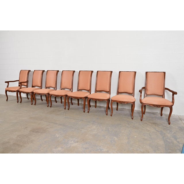 Baker Furniture French Provincial Louis XV Carved Walnut Armchairs or Dining Captain Chairs, Pair For Sale - Image 12 of 13