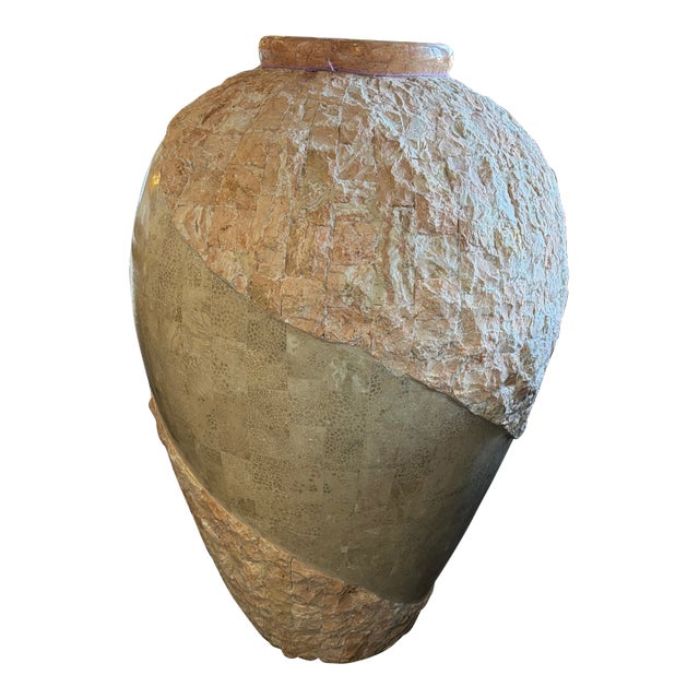 Tan Urn Style Tessellated Stone Floor Vase For Sale