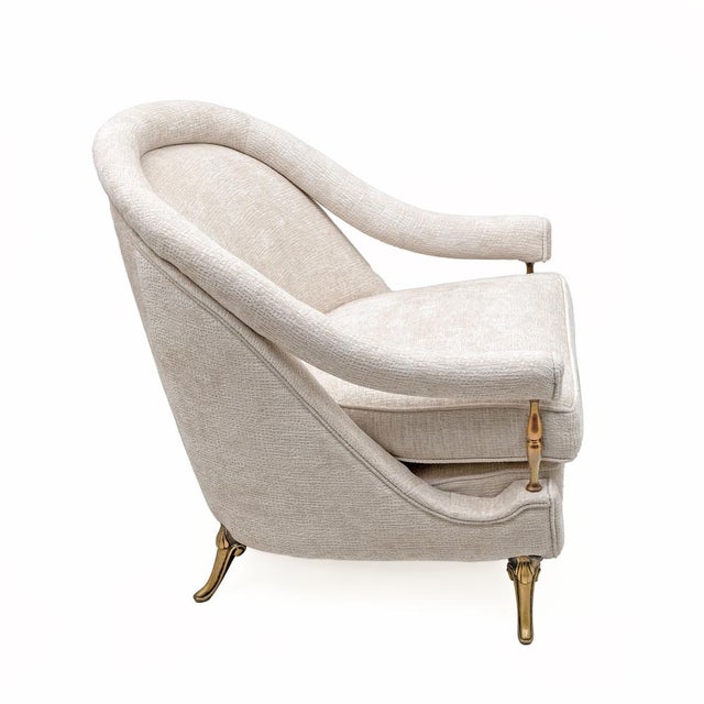 Metal Mid-Century French Art Deco Style Armchairs with Brass Details, 1950s, Set of 2 For Sale - Image 7 of 11
