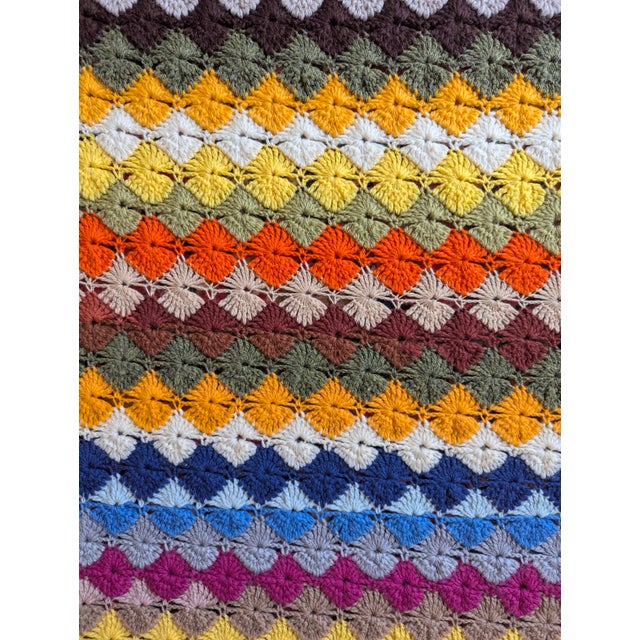 Mid 20th Century Mid Century Modern Multicolor Handcrafted Crocheted Afghan Throw Blanket For Sale - Image 5 of 15