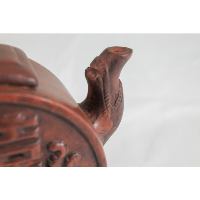 Chinese Vintage Chinese Clay Tea Pot W/ Dragon & Bird Motif For Sale - Image 3 of 12