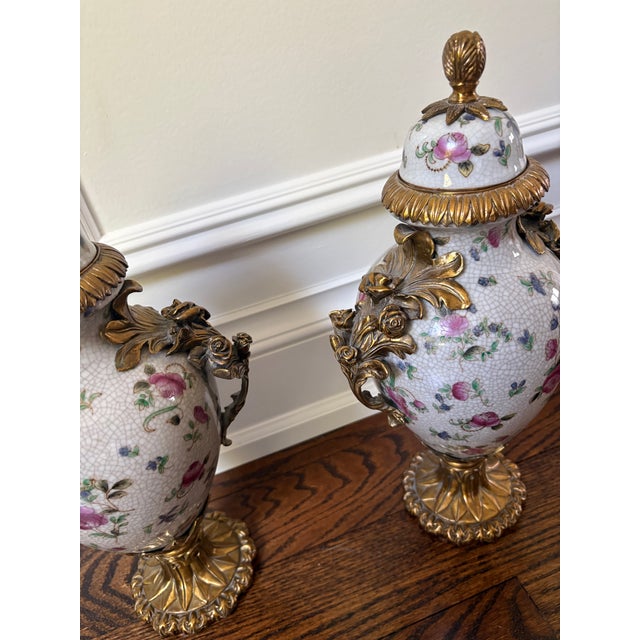 Vintage Porcelain Covered Urns For Sale - Image 4 of 5