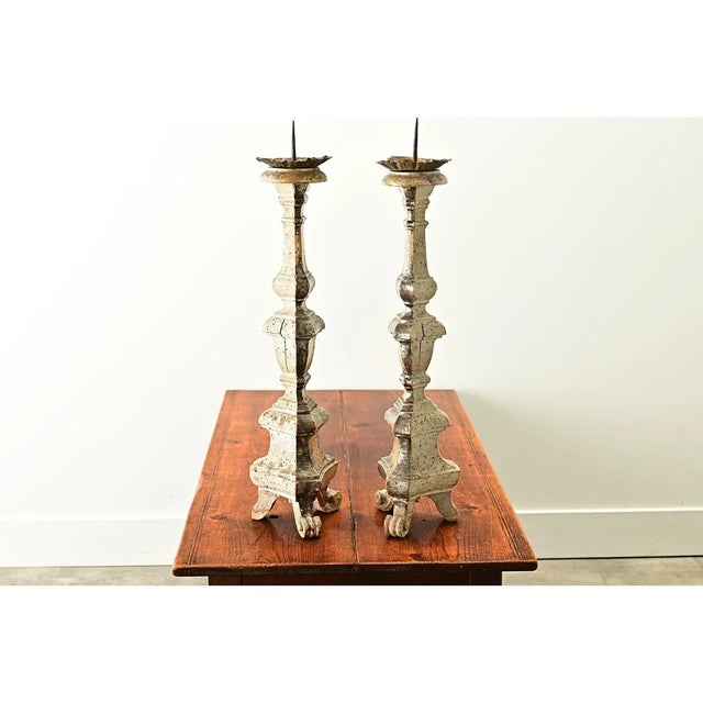 16th Century Italian Gilt Cathedral Altar Candlesticks - A Pair For Sale - Image 4 of 8