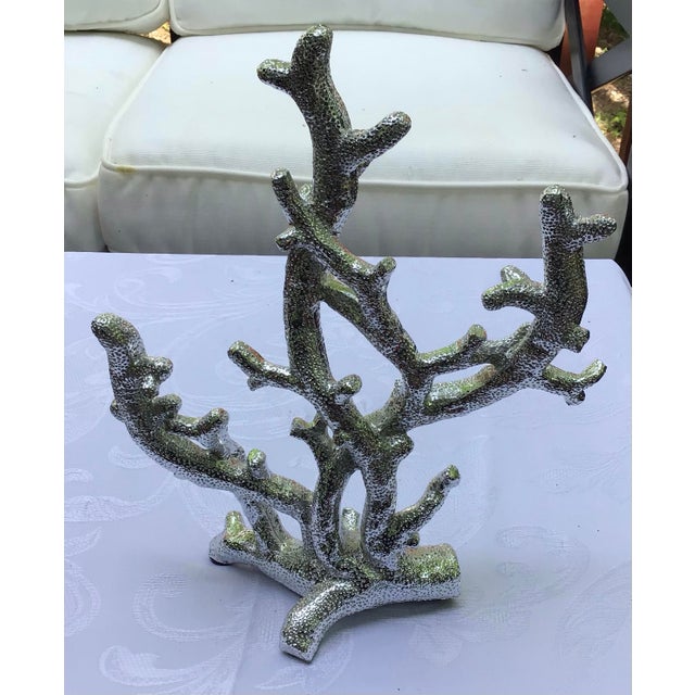 Metal Set of 4, Vintage Faux Coral Candle Holder Decor Bundle in Red and Silver For Sale - Image 7 of 11
