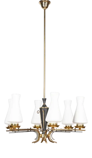 Vintage Italian Hanging Light in Brass and Glass, 1950s