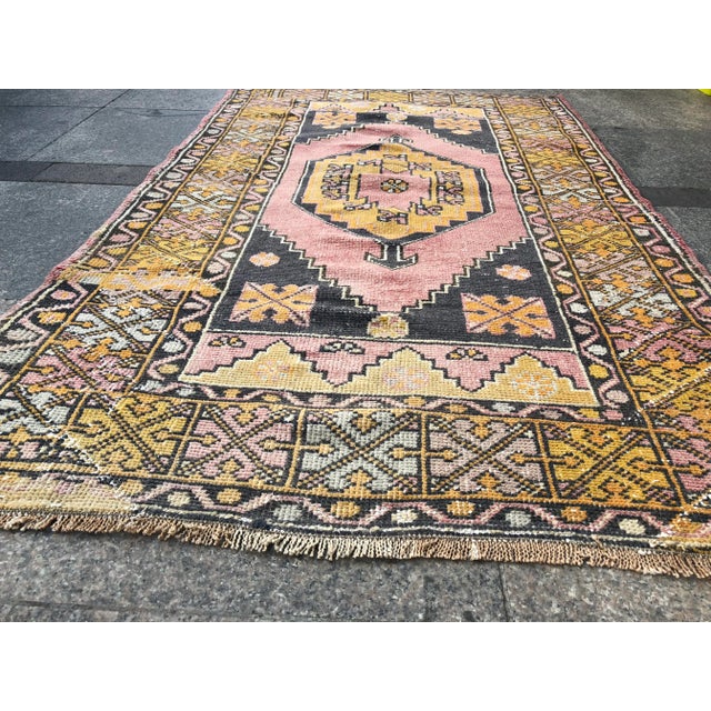 Distressed Vintage Floral Turkish Rug - 2′11″ × 4′11″ For Sale - Image 9 of 11