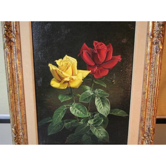 Modern Wolfgang Grünberg, Two Roses with Bumblebee, 1960s, Oil on Canvas, Framed For Sale - Image 3 of 9