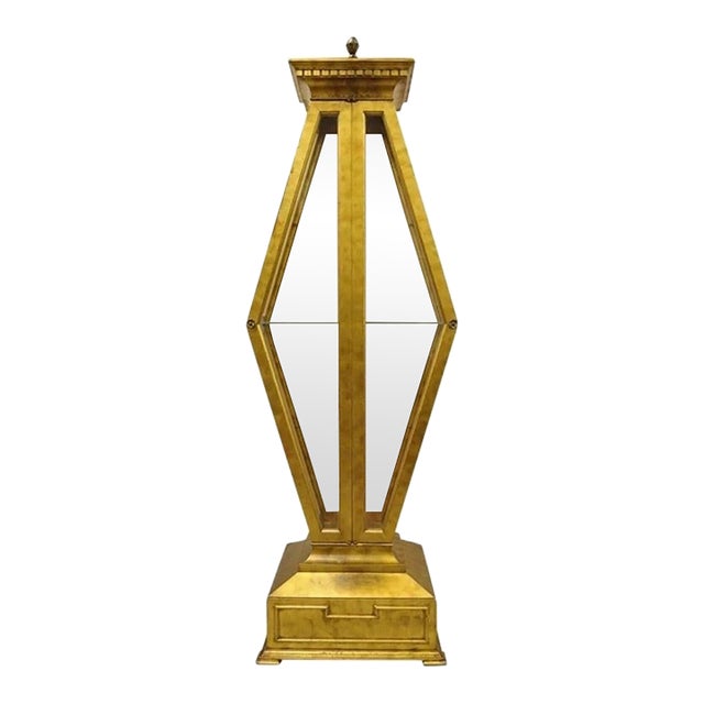 Vintage Hollywood Regency Gold Gilt Diamond Shaped Etagere Curio Display Cabinet For Sale