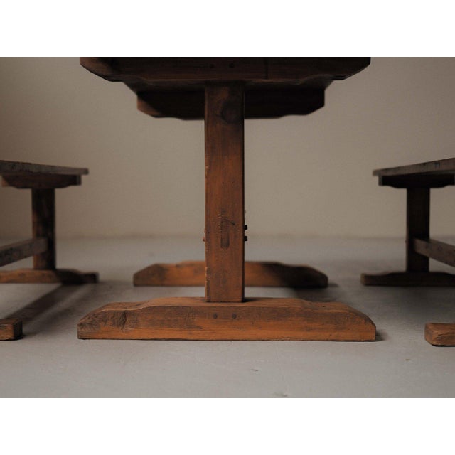 Pine Dining Table and Benches, France, 1970, Set of 3 For Sale - Image 15 of 18