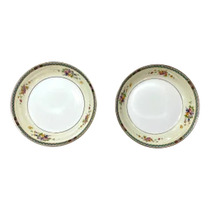 1970s Heinrich H & C Selb Bavaria Coupe Soup Bowl - Set of 2, Floral Sprays on Cream Rim, White Center, Gold Trim