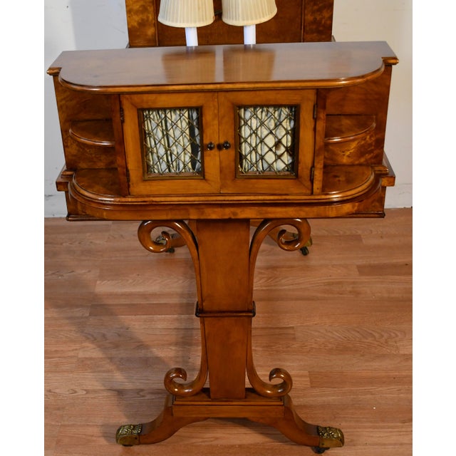 1900s Antique English Hepplewhite Burl Walnut & Leather Top Carlton Writing Desk For Sale - Image 13 of 18