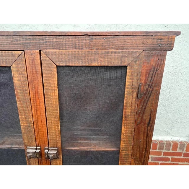 Antique Antique Arts & Crafts Mission Oak Wood Pie Safe Cupboard on Legs For Sale - Image 9 of 13