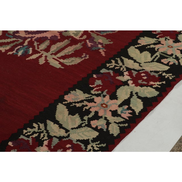 Red Vintage Bessarabian Kilim in Red With Green and Pink Floral Patterns For Sale - Image 8 of 10