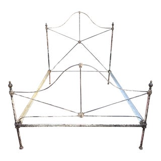 American Victorian Pink & White Painted Iron & Brass Full-Size Bed Frame With Headboard, Footboard & Rails For Sale