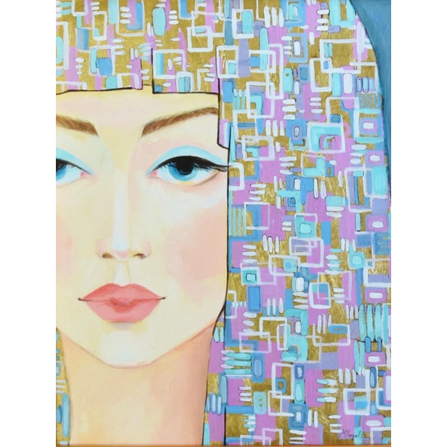 Contemporary, modern original one-of-a-kind portrait oil painting of a beautiful lady with stunning hair on stretched...