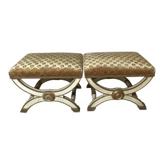 Dorothy Draper Style “X” Base Stools- a Pair For Sale