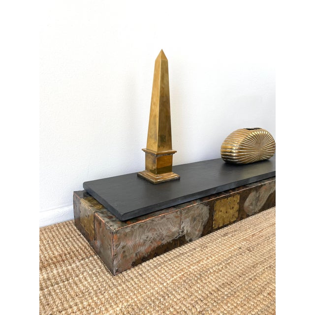 Black Vintage 1970s Paul Evan Brutal Patchwork Metal & Slate Floating Wall Console Shelf / Table For Sale - Image 8 of 18