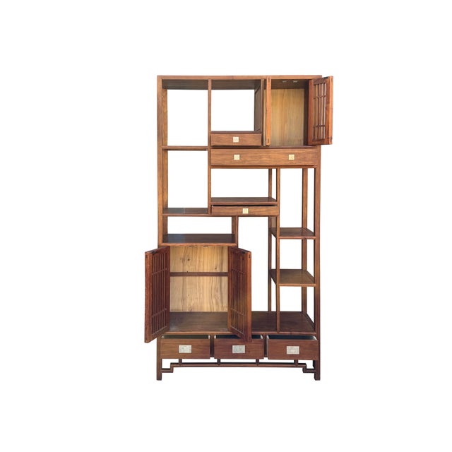 Asian Inspired Asymmetrical Light Brown Shelving Display Cabinet Divider For Sale In San Francisco - Image 6 of 10