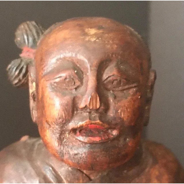 Mid 19th Century Antique Chinese Wood Carved Daoist Figurine For Sale - Image 12 of 13