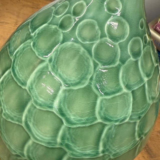 Ceramic Round Green Snakeskin Design Vase with Small Narrow Neck For Sale - Image 7 of 9