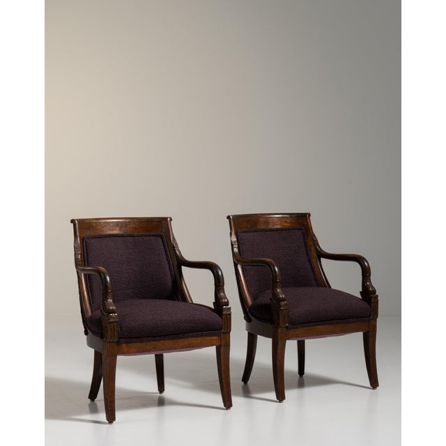 Early 20th Century Empire Red Wood Pair of Club Chairs For Sale - Image 10 of 12