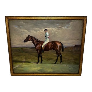 Large Victorian British Sporting Oil Painting of Derby Winner Melton With Champion Jockey Fred Archer by F. S. Evans, Dated 1885 For Sale